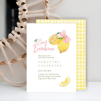Citrus pink bow lemon baby shower einladung