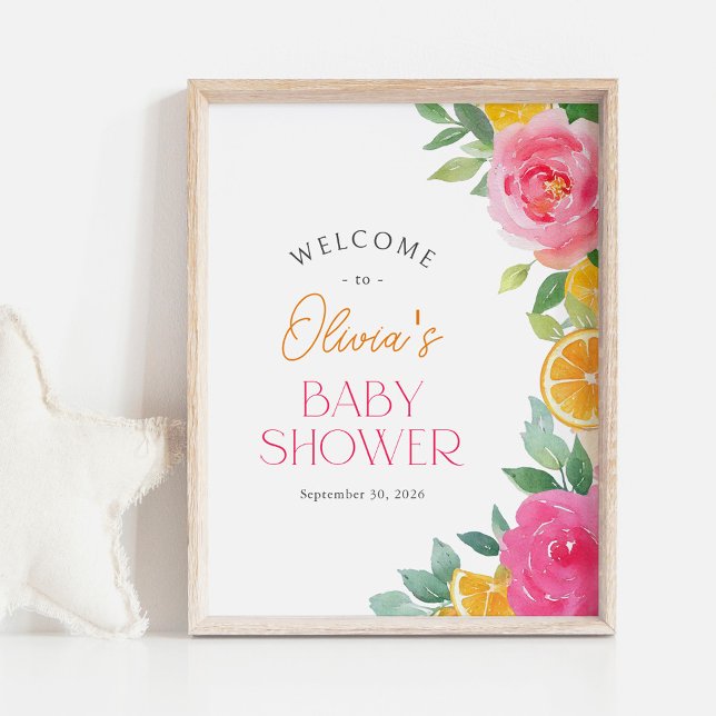 Citrus Pink Floral Baby Dusche Begrüßungszeichen Poster (Von Creator hochgeladen)