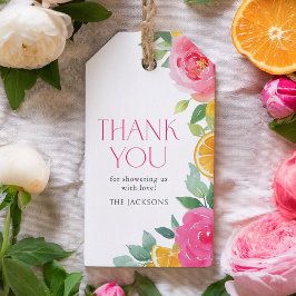 Citrus Pink Floral Baby Dusche Geschenkanhänger