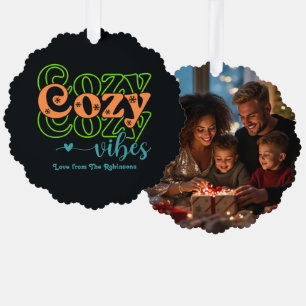 Citrus Pop Cozy Vibes Retro-Weihnachtsfoto Ornament Karte