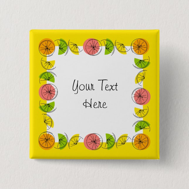 Citrus Quadratzoll Gelber Text Button (Vorderseite)