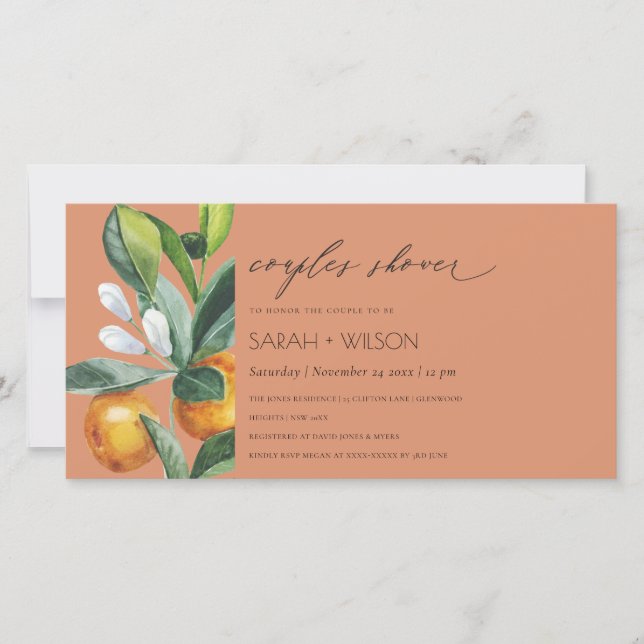 Citrus rouille Orange Botanique Couples Invitation (Devant)