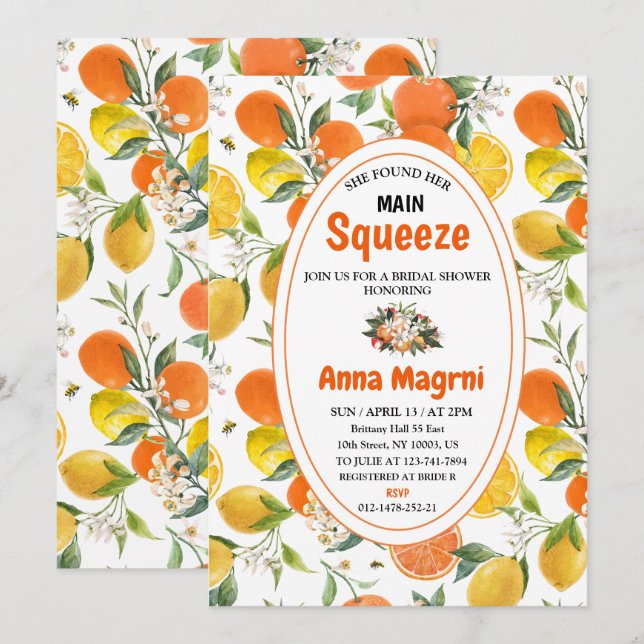 Citrus Sie fand ihr Haupt-Squeeze-Brautparty Einladung (Vorne/Hinten)