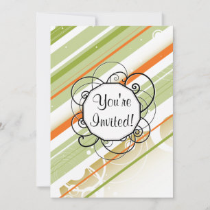 Citrus Splash Moderne Retro Streifen mit Monogramm Einladung