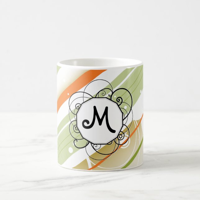 Citrus Splash Moderne Retro Streifen mit Monogramm Kaffeetasse (Mittel)