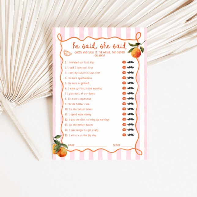 Citrus Spritz Pink Stripes He said She said Card Einladung (Von Creator hochgeladen)