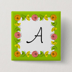 Citrus Square Green Monogram Square Button