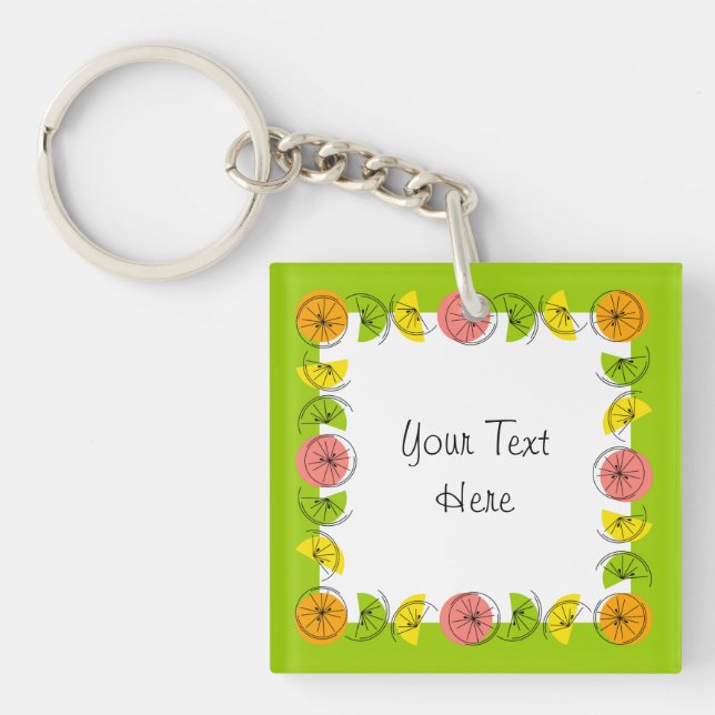 Citrus Square Grüner Text Quadrat doppelseitig Schlüsselanhänger (Vorderseite)