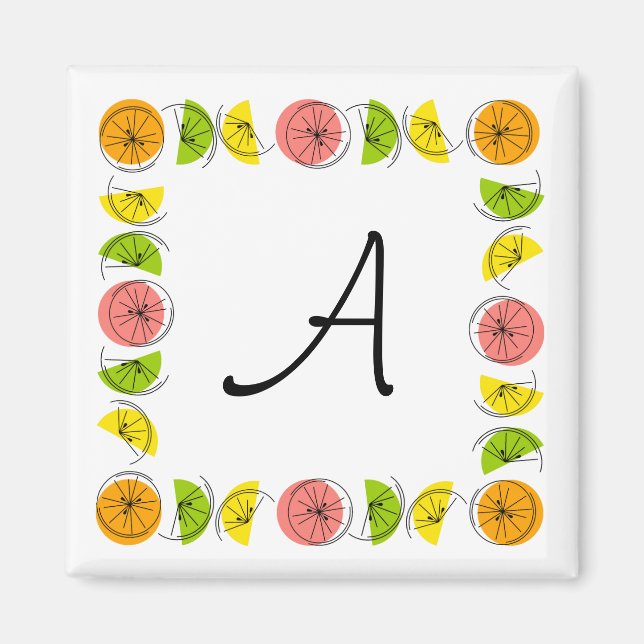 Citrus Square Monogram-Magnetquadrat Magnet (Vorne)
