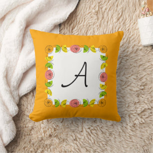 Citrus Square Orange Monogram Quadrow Kissen