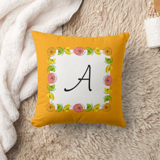 Citrus Square Orange Monogram Quadrow Kissen (Decke)