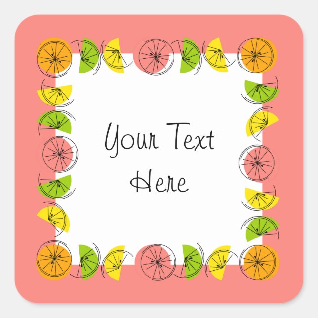 Citrus Square Pink Text Aufkleber Quadrat (Vorderseite)