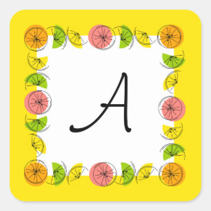 Citrus Square Yellow Monogram Aufkleber Quadrat