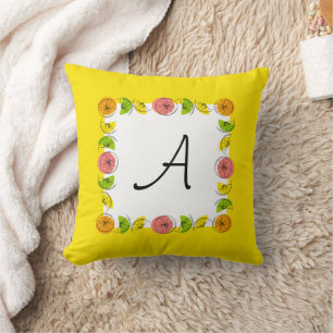Citrus Square Yellow Monogram Quadrow Kissen