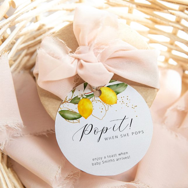 Citrus Summer Watercolor Baby Dusche Pop It Geschenkanhänger (Von Creator hochgeladen)