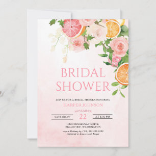 Citrus Theme Frucht Blumengebäck Brautparty Einladung