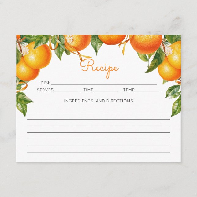 Citrus Theme Orange Rezept Einschließungskarte Begleitkarte (Vorderseite)