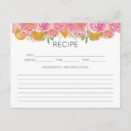 Citrus Theme Pink Floral Rezept Umschließungskarte Begleitkarte