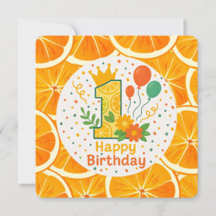 Citrus-Themed First Birthday Number "1" Dankeskarte