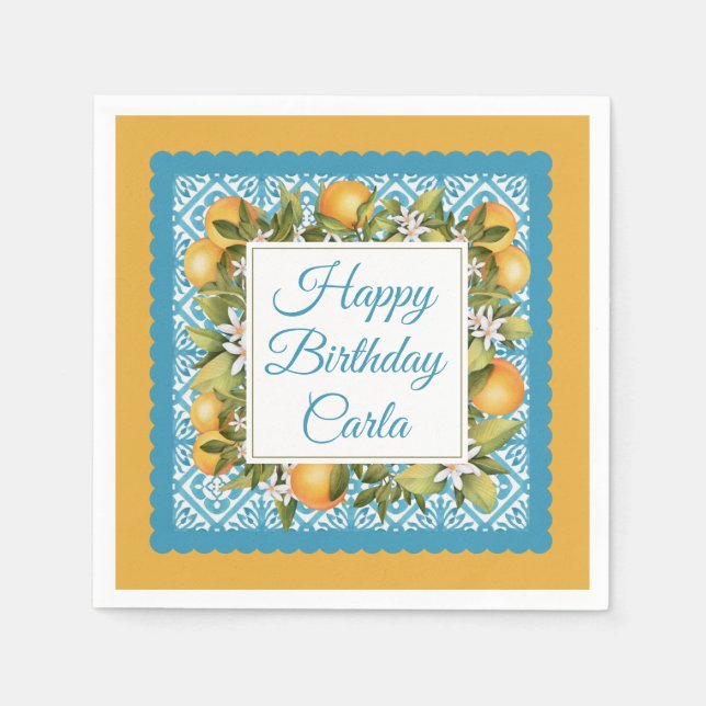 Citrus und marokkanisches Blue Custom Party Serviette (Vorderseite)