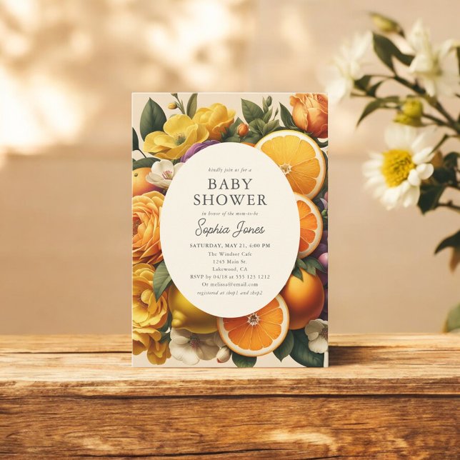 Citrus Vibrant Bloom Cotages Babydusche Einladung (Von Creator hochgeladen)
