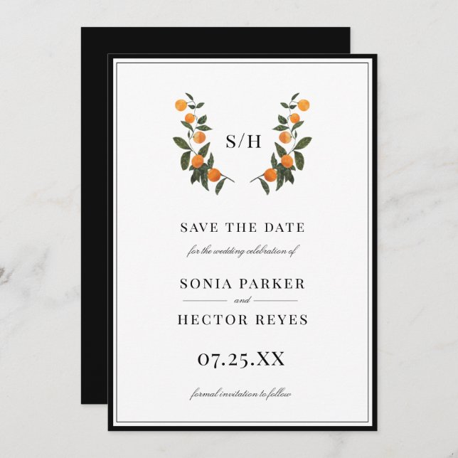 Citrus Wappen Monogram Save The Date (Vorne/Hinten)