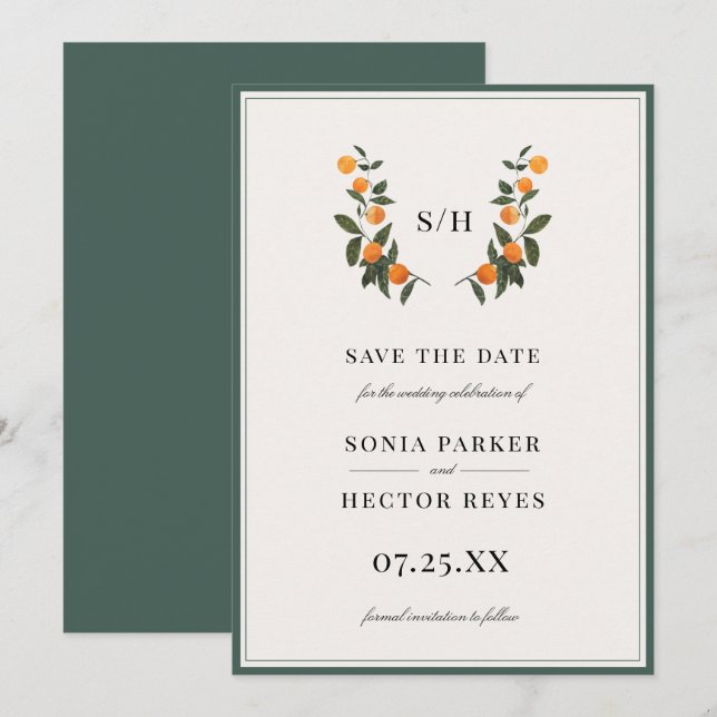 Citrus Wappen Monogram Save The Date (Vorne/Hinten)