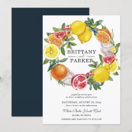 Citrus Watercolor Botanical Wreath Wedding Einladung