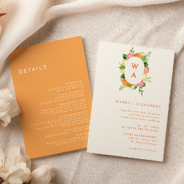 Citrus Watercolor Monogram Wappen Hochzeitdetails Einladung