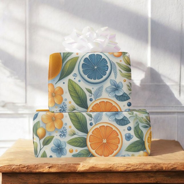 Citrus Watercolor Orange Frucht Botanischer Sommer Geschenkpapier (Von Creator hochgeladen)