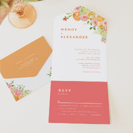 Citrus Watercolor Wedding All In One Einladung