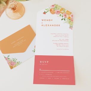 Citrus Watercolor Wedding All In One Einladung