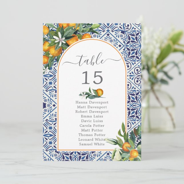 Citrus Wedding Tischkarten Gäste Einladung (Stehend Vorderseite)
