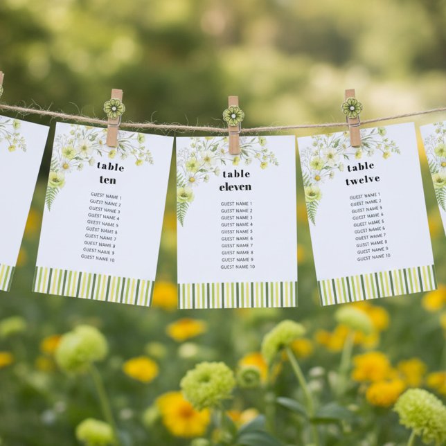 Citrus Wildflower Wedding Seating Chart Table Card Einladung (Seating Chart cards from the Citrus Green Wildflower wedding collection by Darling & May)