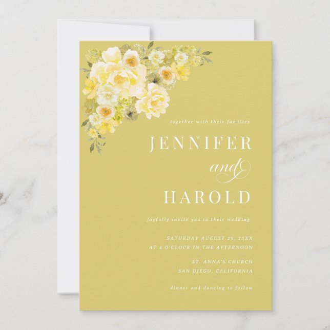 Citrus Yellow & Green Floral All in One Wedding Einladung (Vorderseite)