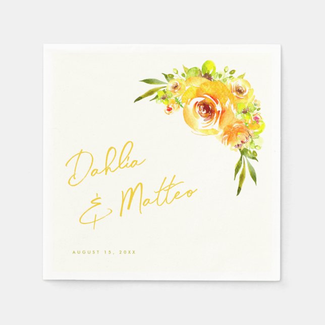 Citrus Yellow Green Vibrant Summer Floral Wedding Serviette (Vorderseite)