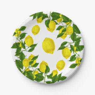 Citrus Yellow Lemon Green Blätter Wedding Party Pappteller