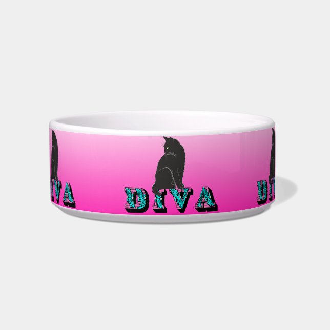 Citty Diva schwarze Katze Keramik Haustiernäpfe Napf (Vorderseite)