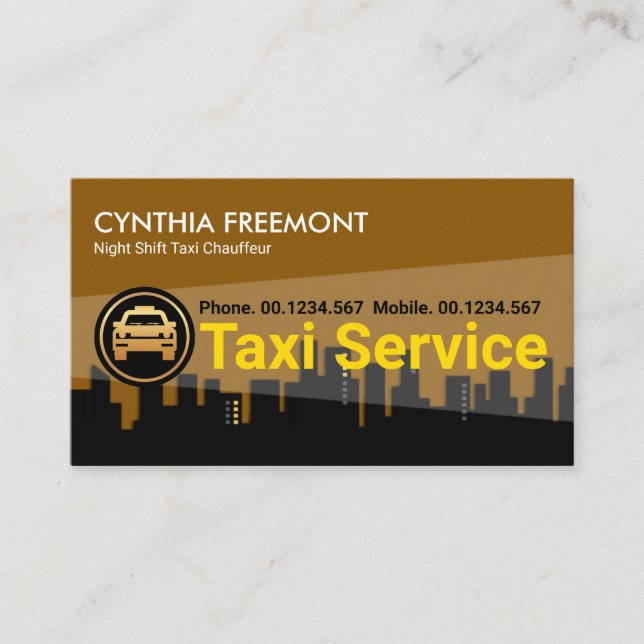 City Block Search Light Night Taxi Service Visitenkarte (Vorderseite)