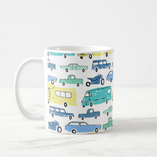 City cars and transport cartoon seamless pattern. kaffeetasse
