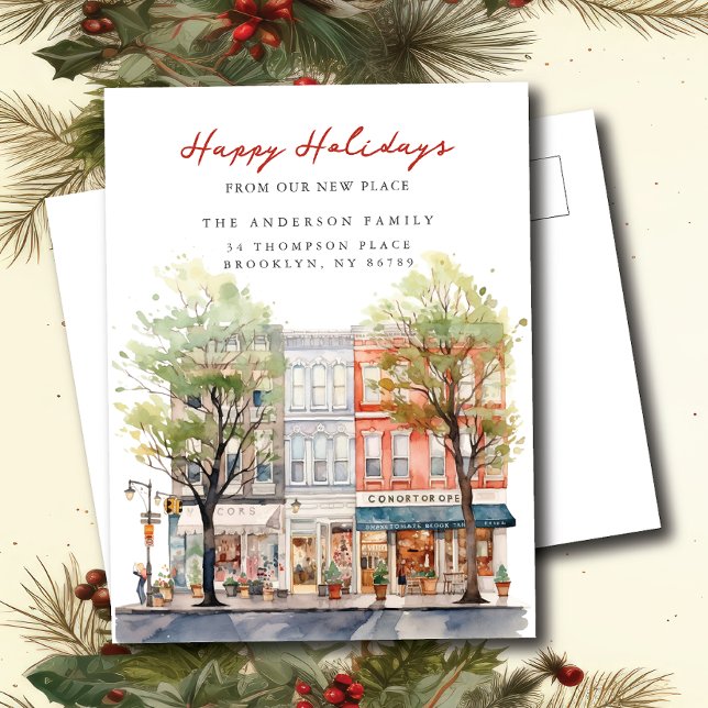 City Charm Weihnachten Neue Adresse Ankündigungspostkarte (Von Creator hochgeladen)