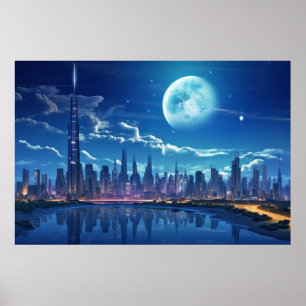City Futuristic Moderne Landschaft Poster