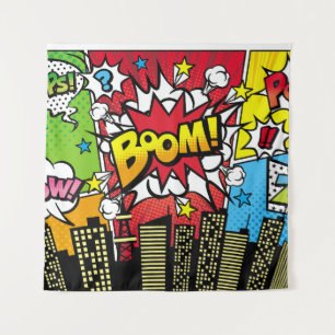 City-Hintergrundmaterial mit Comic Art Spee Wandteppich