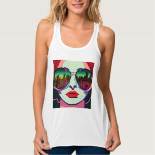 City Lady in Sonnenbrille Einzigartige farbenfrohe Tank Top