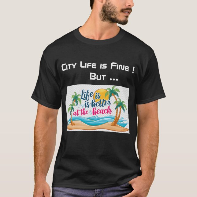 City Life Vs Beach Life T-shirt noir (Devant)