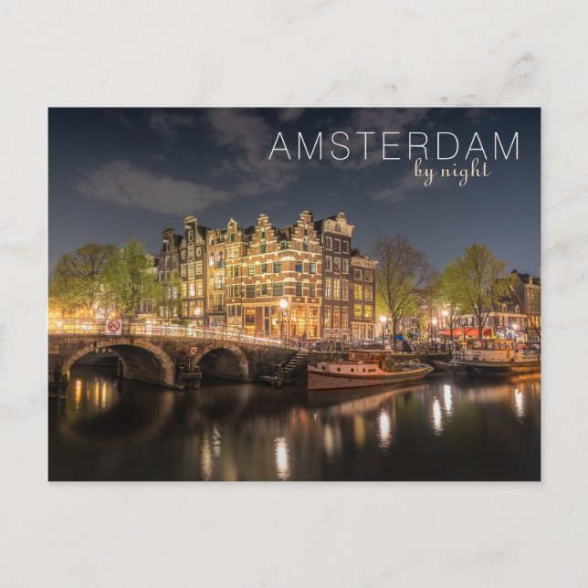 City Lights Reflection Amsterdam By Night Foto Postkarte (Vorderseite)