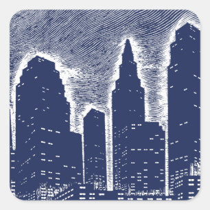 City Night Lights City Skyline Quadratischer Aufkleber