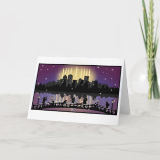 City Night Skyline Hanoukka Menorah Carte de voeux