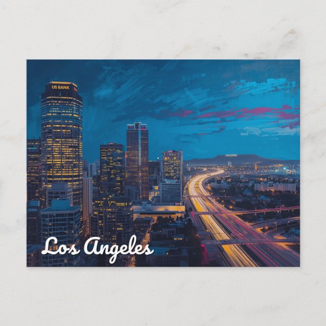 City of Lights – Los Angeles Skyline Postkarte (Vorderseite)
