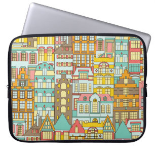 City Panorama Sketch: Häuser Nahtlos. Laptopschutzhülle